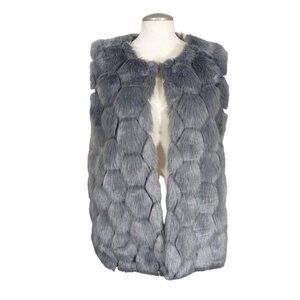 SIONI Womens Faux Fur Vest Jacket M Medium Gray Luxury Outerwear Fashion Soft